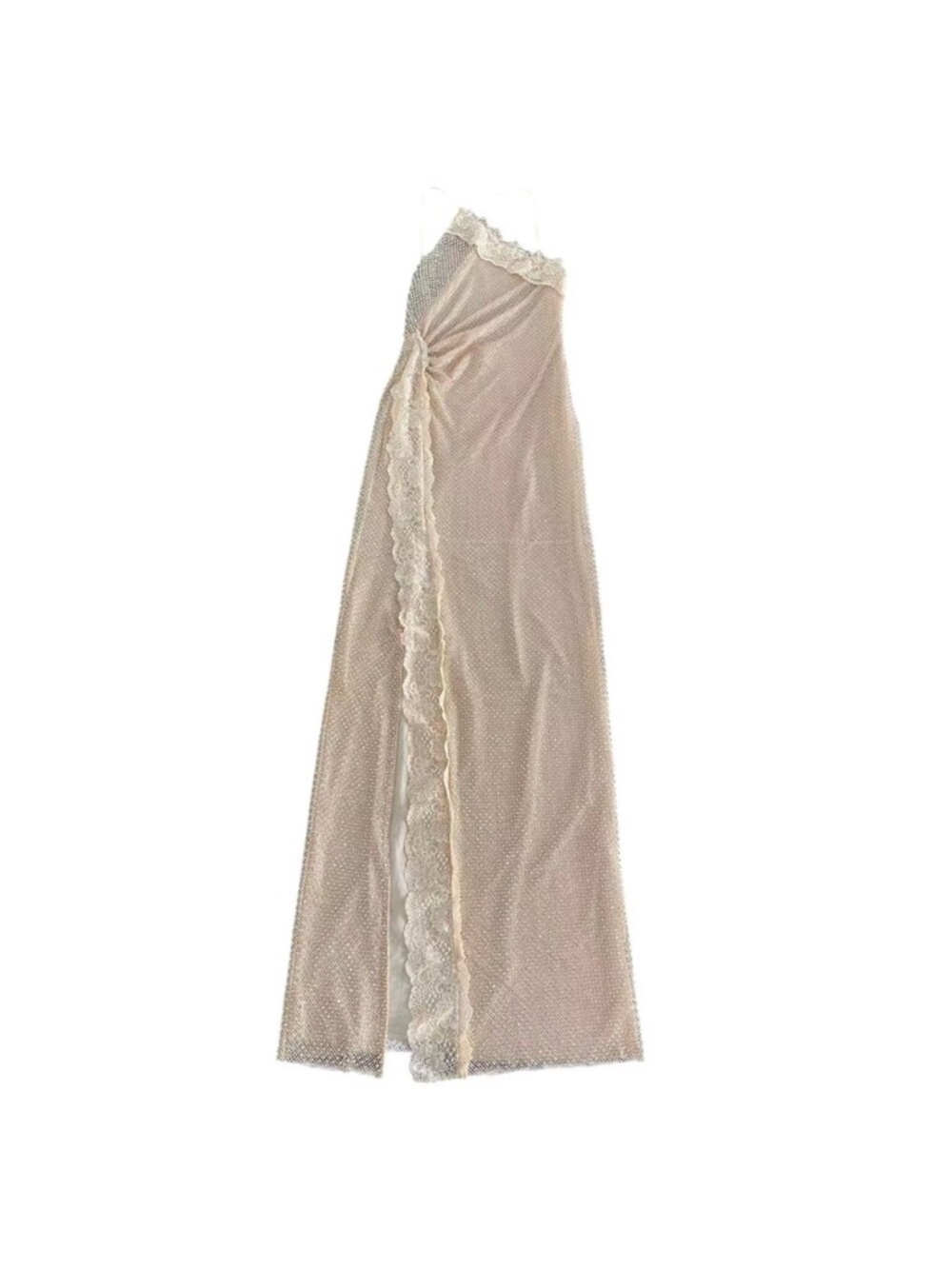 Self-Portrait Champagne Rhinestone Lace Trim Maxi Dress US 4 - Picture 8 of 9